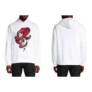 Heads Or Tails Hoodie Mens Sz Large White Skull Snake Rhinestones Pull Over Rare